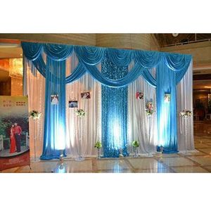 Décoration de fête 3M / 3 6M Lac Bleu Toile De Fond De Mariage Paillettes Swag Événement Draperie Rideaux De Scène Tissu De Soie De Glace 10ftx20ftParty