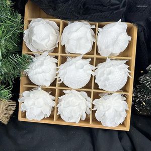 Décoration de fête 3 pièces/boîte boule de noël pendentif arbre blanc paillettes pétale forme boules mousse neige noël maison suspendus décor