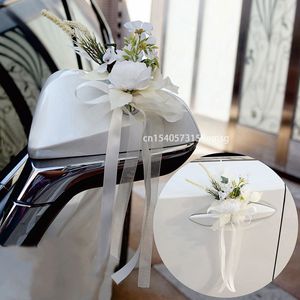 Décoration de fête 4 pièces fleur artificielle voiture porte chaise dos mariage décor fournitures romantique ruban Floral extérieur 230510
