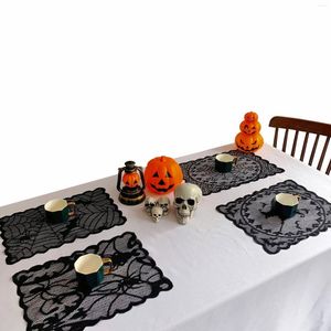 Décoration de fête 4 pièces décorations d'halloween napperons de Table tapis de toile d'araignée napperon en dentelle noire tapis de bureau décor de salle à manger de cuisine