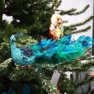 Décoration de fête 4pcs / Set Simulation Blue Paon Statue Tridimensionnelle Plumes naturelles Festival Fournitures Pâques Noël DIY