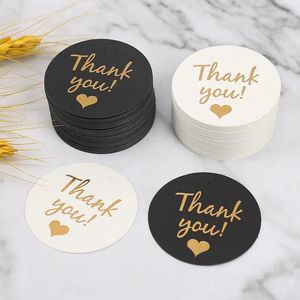 Décoration de fête 50pcs feuille d'or coeur rond merci étiquette boîtes d'emballage carte pour petite entreprise emballage cadeau étiquettes suspendues