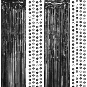 Decoración de fiesta 6 piezas de alta calidad cortinas de flecos negros decoraciones de fondo con guirnaldas de lunares suministros de pared de cumpleaños