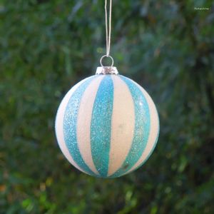 Decoración de fiesta 8 unids/pack diámetro 8 cm bola de cristal percha de Navidad pintura en polvo azul plateado globo colgante colgante
