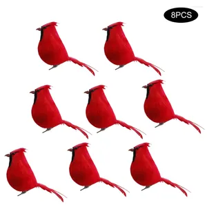 Décoration de fête 8pcs plumes rouges oiseaux artificiels réaliste clip mignon sur arbre de Noël ornement de mariage maison