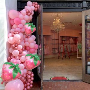 Decoración de fiesta 96 unids globo garland kit fresa rosa baby shower boda cumpleaños fondo arreglo