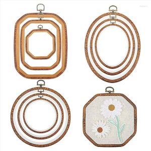 Decoración de fiestas 9 piezas de bordado Hoops imitado de madera marco círculo ovalado octogonal para arte de costura artesanal y adornos colgantes decoración