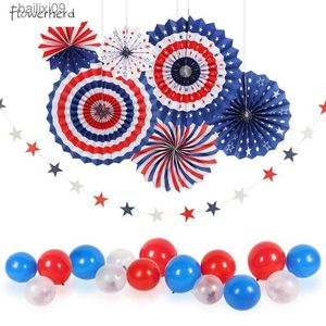Décoration de fête fête de l'indépendance américaine décoration de fête drapeau américain ventilateur en papier rouge bleu blanc étoile papier chaîne spirale guirlande événement décor T230522