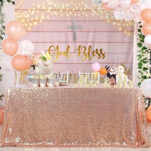 Decoración de fiesta Bautismo Primera Comunión Telón de fondo Madera rosa Dios bendiga hojas de oro Baby Shower Bautizo Pastel Mesa Banner