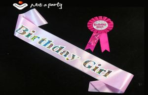 Party Decoration Birthday Girl Barch Brooch Sash Set Pink Women Men Blue Men Ribbon Happy Badge 18 21 Événements adultes Fournitures Fun Game1286496