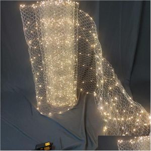 Décoration de fête Plafond Centres de table LED Treillis métalliques Guirlande lumineuse Étoile Net Lampe de riz Fenêtre El Ornement Drop Livraison Maison Jardin Fes Dh1Nc