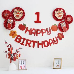 Décoration de fête chinois rouge joyeux anniversaire bannière personnages guirlande bébé 1er la première année 100 jours danse du Lion