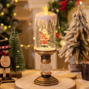 Décoration de fête Bougie d'injection d'eau de Noël Père Noël à piles Bougies LED sur le thème de Noël Lumière en cristal Boîte à musique de neige flottante