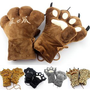 Gants de patte d'animal cosplay, décoration de fête, dessin animé, mignon, épais, chaud, patte d'ours, tous les doigts, gants de patte de chat, cadeau de cou suspendu