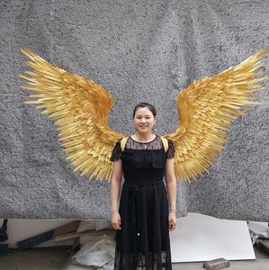 Décoration de fête costumée, belles ailes de plumes d'ange dorées, 140Cm, fée pour la danse, affichage de photographie, décorations de mariage