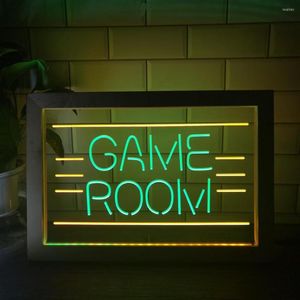 Decoración de fiesta sala de juegos muestra juguetes TV Dor doble Color LED neón signo Po marco creativo lámpara de mesa dormitorio escritorio madera 3D luz de noche