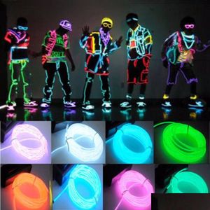 Décoration de fête Glow El Wire LED Neon Christmas Dance DIY Costumes Vêtements Lumineux Car Vêtements légers Rave Rave 1m Drop Livraison H Dhbzt