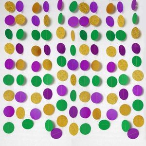 Décoration de fête Or Violet Vert Cercle Points Guirlande Kit Mardi Gras Papier Perle Polk Dot Banderoles Pour Mardi Gras Fournitures