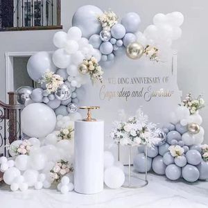 Décoration de fête Kit d'arc de guirlande de ballons gris blanc argent avec latex de 18 pouces pour toile de fond de mariage, d'anniversaire, de fête prénatale