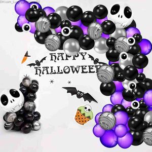 Décoration de fête Fête d'Halloween Ballons en feuille de crâne noir et terrifiant violet foncé kit d'arche pliable décorations de fête d'anniversaire intérieures et extérieures Z230803