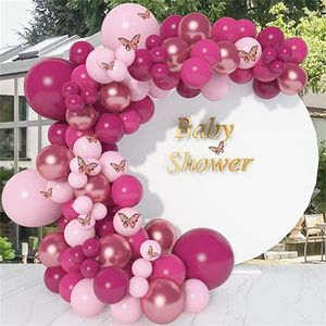 Décoration de fête rose vif ballon guirlande arc Kit papillon Rose rouge métallique ballon ensemble anniversaire mariée bébé douche MJ0779