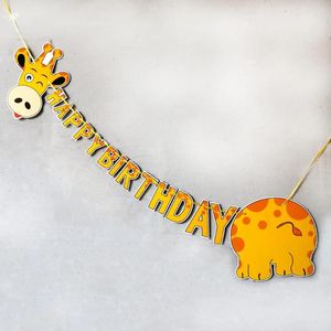Party Decoration Jungle Animals Cartoon Girafe Happy Birthday Banner Garland Kids Flags Butin Supplies