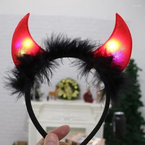 Décoration de fête pour enfants Adult Light Up Devil Horns Bandband Costume Accessoire Black Feather Red Red Glow Supplies