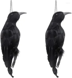 Decoración de fiesta Tamaño grande Realista Colgante Cuervo muerto Prop Scary Artificial Black Feather Bird Halloween Interior al aire libre