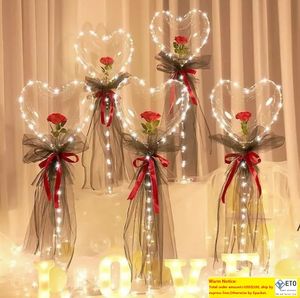 Décoration de fête LED Bobo Ballon Clignotant Lumière En Forme de Coeur Rose Fleur Boule Transparente De Mariage Saint Valentin Cadeau par