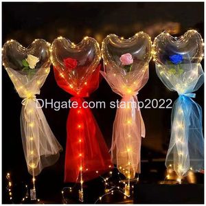 Decoración de fiesta Led Bobo Globo Luz intermitente En forma de corazón Flor de rosa Bola Transparente Regalo del día de San Valentín Entrega de la gota Dhcbj