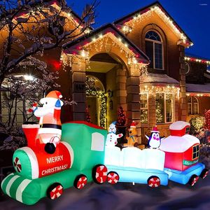 Décoration de fête Train de Noël gonflable éclairé par LED avec décorations de pingouin du Père Noël Décorations gonflables de jardin de cour à l'intérieur et à l'extérieur