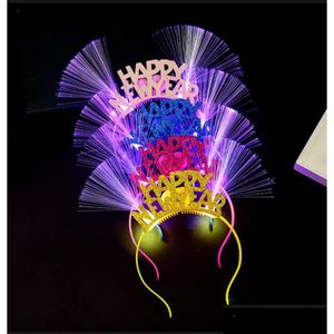 Décoration de fête LED Nouvel An Bandeau Light Up Fibre Optique Cerceau De Cheveux Glowing Party Sparky Glitter Coiffe Diadèmes Décoration De Vacances Dhojl