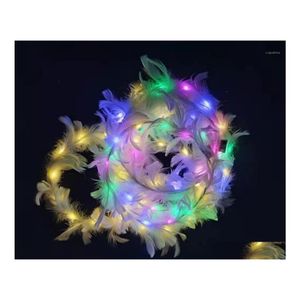 Decoración de fiesta Led Cabeza de pluma blanca Guirnalda Diadema Corona Señoras Niñas Ángel Gallina Noche Vestido de lujo Resplandor Diadema Gota de batería