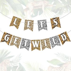 Décoration de fête Let's Get Wild Banner Greetah Print Leopard Leopard Garland for Jungle Safari Animal Birthday Bachelorette décorations