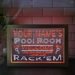 Nombre de la decoración de la fiesta personalizado Pool Room Rack 'em Bar Beer Dual Color LED Neon Sign Po Frame Dormitorio Escritorio 3D Night Light