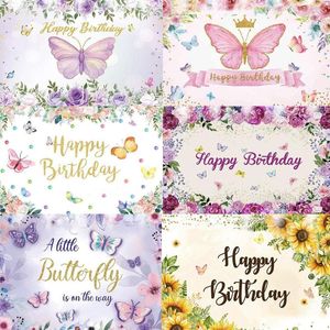 Décoration de fête papillon rose, arrière-plan d'anniversaire pour fille, accessoires de décoration de mariage, couronne florale, fête prénatale, fond de photographie