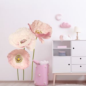 Decoración del partido Pink Poppy Anemone Flowers Etiqueta de la pared Acuarela Girls Nursery Calcomanías extraíbles para la habitación de los niños Modern Interior Home Decor 230510