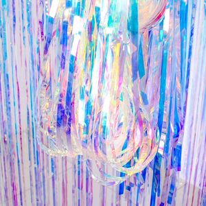 Decoración de fiesta lluvia cortina de seda cumpleaños arco iris tassel cinta graduación láser escenario tirar flor flor 2021