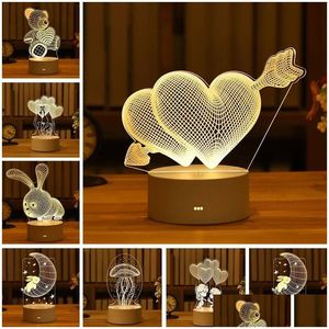 Party Decoration Romantic Love 3d lampe en forme de coeur Ballon acrylique LED NIGHT LETURE DÉCORATIVE TABLE Valentin Day Sweetheart Wifes G Dhjpf