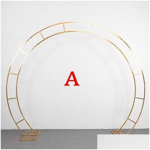 Decoración de fiesta Arco de boda de oro brillante Soporte de metal Doble polo Dorado Semi-Circar Globo Marco Fondo Gota Entrega Hogar Gard Dhwmx