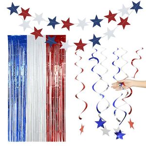 Décoration de fête USA 4 juillet Jour de l'indépendance des États-Unis Étoile Suspendue Tourbillon Bannière Guirlande Confettis Pour Décor DIY Patriotique Américain