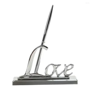 Party Decoration Wedding Silver Gue Grening Book Signing Pen w / Love Sign Holder Table Decor Supplies