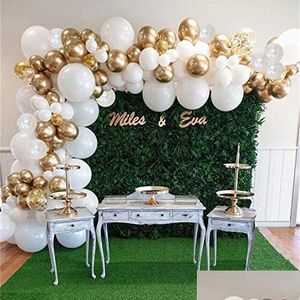 Décoration de fête Kit d'arc de guirlande de ballons blancs Ballons de confettis dorés 98 pièces Feuilles de palmier artificielles 6 décorations d'anniversaire de mariage DH49S