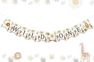 Decoración de fiesta Wild One Birthday Banner Jungle Safari Themed Baby 1st Decoraciones Suministros de animales