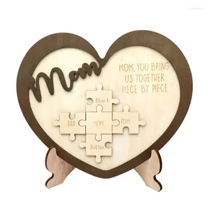 Décoration de fête en bois avec signe de cœur, sculpture de puzzle avec support, centres de table, décorations pour la maison, cadeau unique pour la fête des mères pour la famille