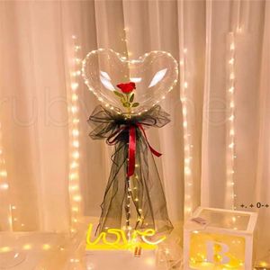 Decoraciones de fiesta LED Bobo Globo Luz intermitente En forma de corazón Rosa Flor Bola Globos transparentes Boda Día de San Valentín Regalo GWF14