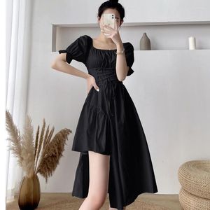 Robes de soirée noir à lacets manches bouffantes robe d'été longue pour les femmes fille Midi Vintage élégant 2023 vêtements de mode coréens