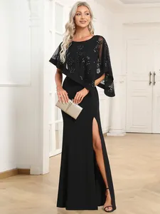 Vestidos de fiesta elegantes para mujer, vestido largo con cuello redondo y media manga, vestido recto hasta el suelo 2023 BAZIIINGAAA de vestido negro para mujer de graduación