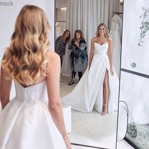 Party Dresses Fivsole Simple Pleat V-neck Wedding Dress High SIde Slit Princess Bride Dress Bridal Gowns Back Buttons With Tail Marriage Gowns M230408