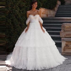 Robes de soirée robe de mariée glamour hors de l'épaule sans bretelles chérie dos ouvert couches tulle gonflé balayage train robe de soirée personnaliser